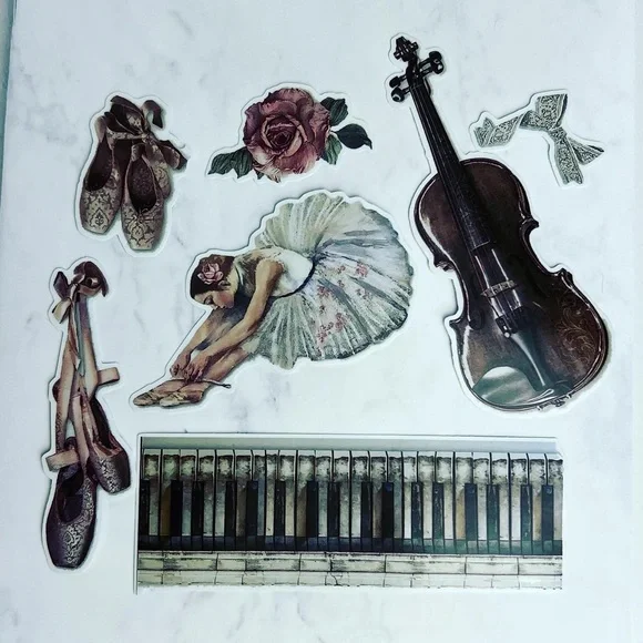 Elegant Ballet Dancer, Recital Outfits, Violin, Piano & Flowers, 34 Stickers - Picture 12 of 15